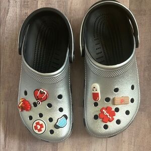 Silver Crocs with Classic Clogs with Jibbitz Charms